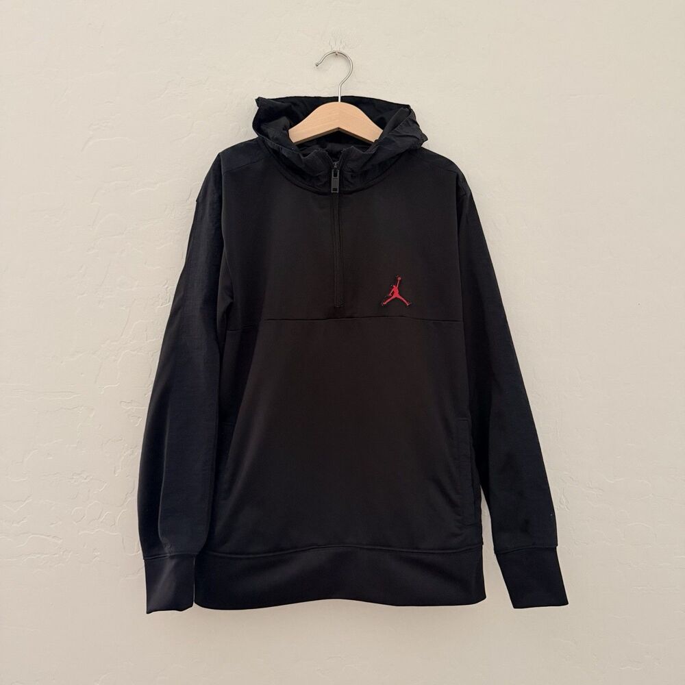 Jordan Boys Black Quarter Zip Hooded Pullover Jacket Jumpman Size M 10-12